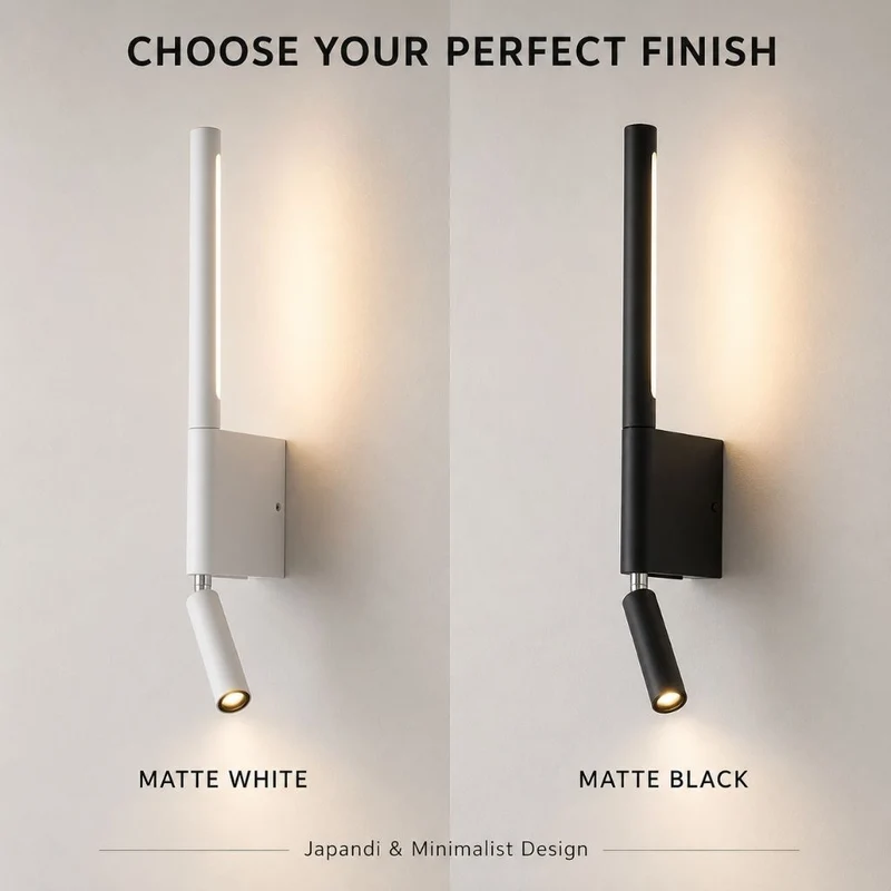 Wandlamp Slaapkamer met Draaibare Leeslamp 345° Rotatie Zwart Wit Aluminium Indirect Licht Moderne Verlichting | Sansoti