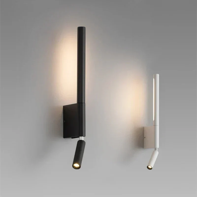 Wandlamp Slaapkamer met Draaibare Leeslamp 345° Rotatie Zwart Wit Aluminium Indirect Licht Moderne Verlichting | Sansoti