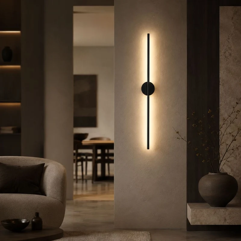 Lineaire Wandlamp LED Zwart Aluminium Mat Smal Design Modern Sfeervol Verlichting voor Slaapkamer Woonkamer Hal | Sansoti