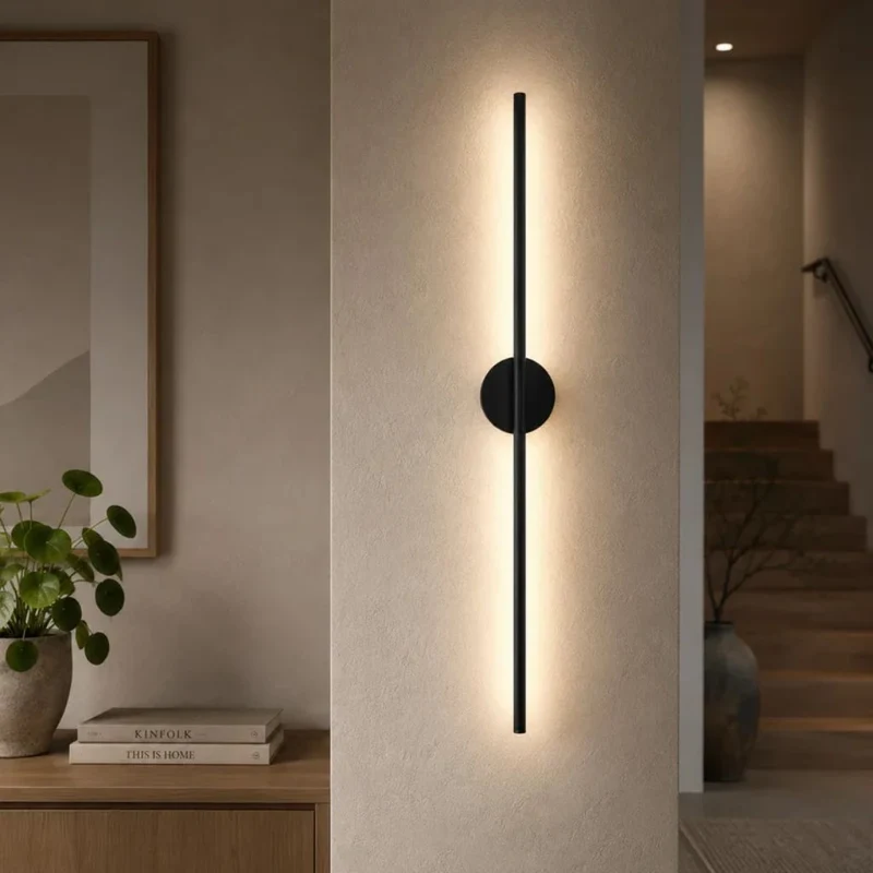 Lineaire Wandlamp LED Zwart Aluminium Mat Smal Design Modern Sfeervol Verlichting voor Slaapkamer Woonkamer Hal | Sansoti
