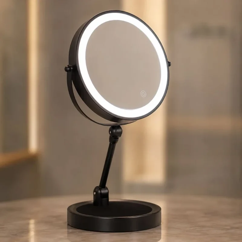 Verlichte Make-up Spiegel 10x Vergroting Dubbelzijdig LED Aanraakbediening Oplaadbaar Draaibaar voor Badkamer | Sansoti