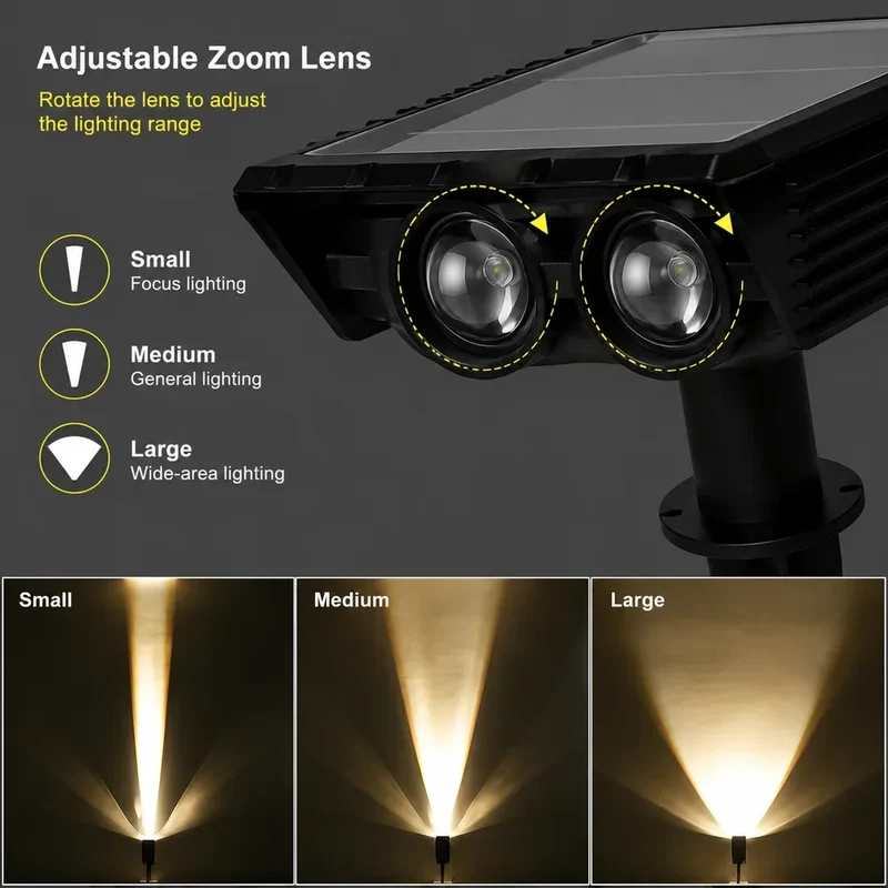 Zonne-energie Tuinspot LED Set met Verstelbare Lens IP65 Waterdicht Buitenverlichting voor Tuin Gazon Terras | Sansoti