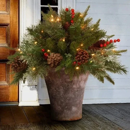 Verlichte Kerstspray met Dennenappels en Bessen voor Urn Vaas Entree Decoratie Kunstkerstboom Feestdagen | Sansoti