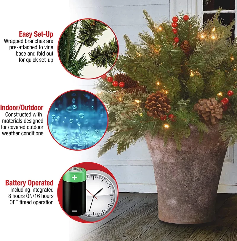 Verlichte Kerstspray met Dennenappels en Bessen voor Urn Vaas Entree Decoratie Kunstkerstboom Feestdagen | Sansoti