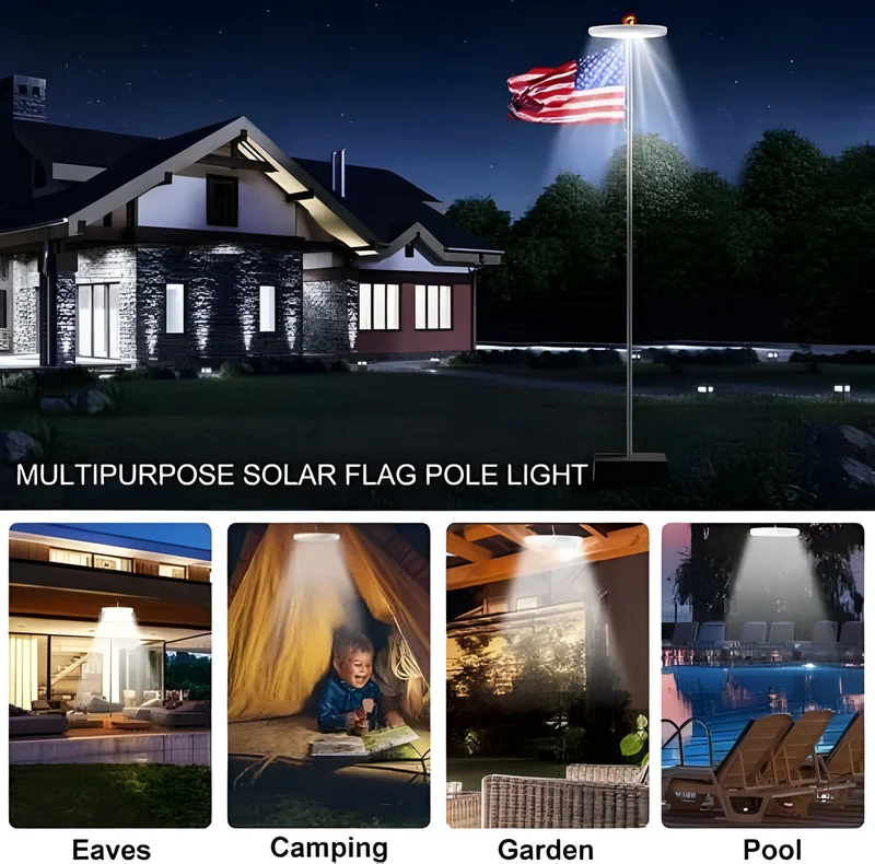 Zonne-energie Vlaggenmasttop LED Verlichting 700 Lumen Wit Licht Waterdicht IP67 Automatisch voor Tuin | Sansoti