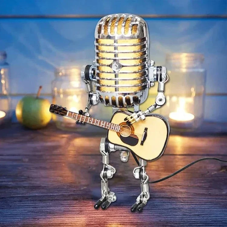 Robotlamp met Microfoon en Gitaar Metaal Vintage Tafellamp Zwart Wit Rood Geel Verstelbaar Muzikant Design | Sansoti