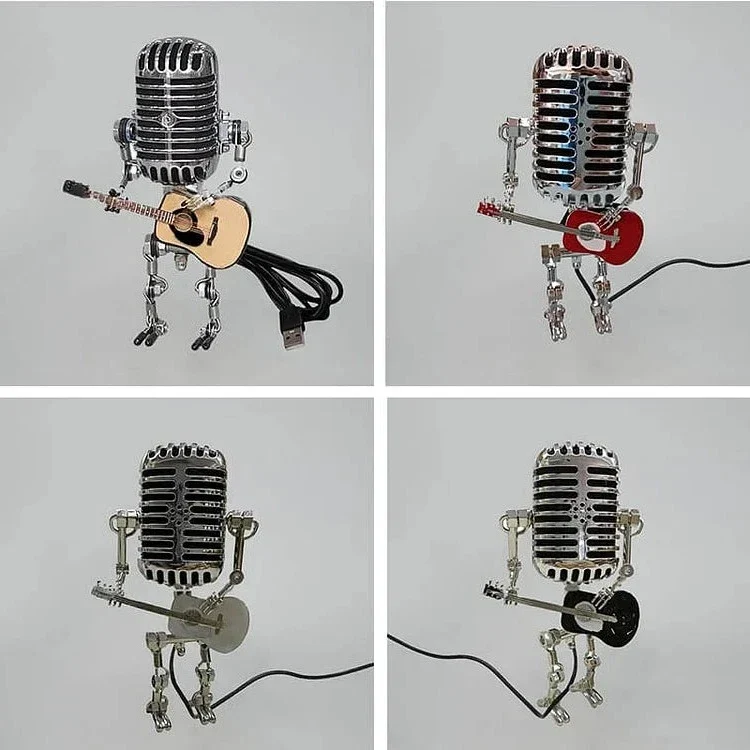 Robotlamp met Microfoon en Gitaar Metaal Vintage Tafellamp Zwart Wit Rood Geel Verstelbaar Muzikant Design | Sansoti