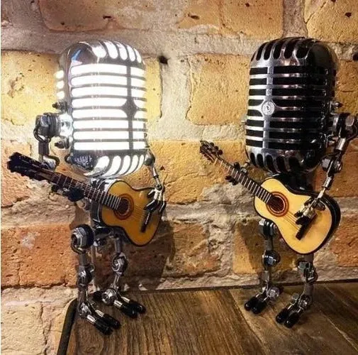 Robotlamp met Microfoon en Gitaar Metaal Vintage Tafellamp Zwart Wit Rood Geel Verstelbaar Muzikant Design | Sansoti