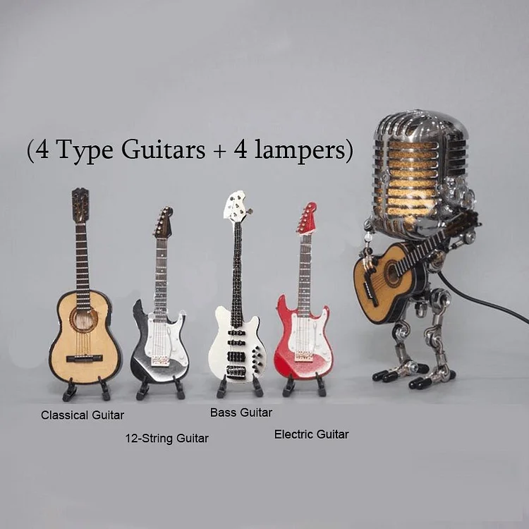 Robotlamp met Microfoon en Gitaar Metaal Vintage Tafellamp Zwart Wit Rood Geel Verstelbaar Muzikant Design | Sansoti