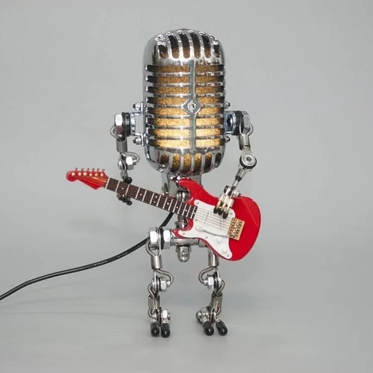 Robotlamp met Microfoon en Gitaar Metaal Vintage Tafellamp Zwart Wit Rood Geel Verstelbaar Muzikant Design | Sansoti