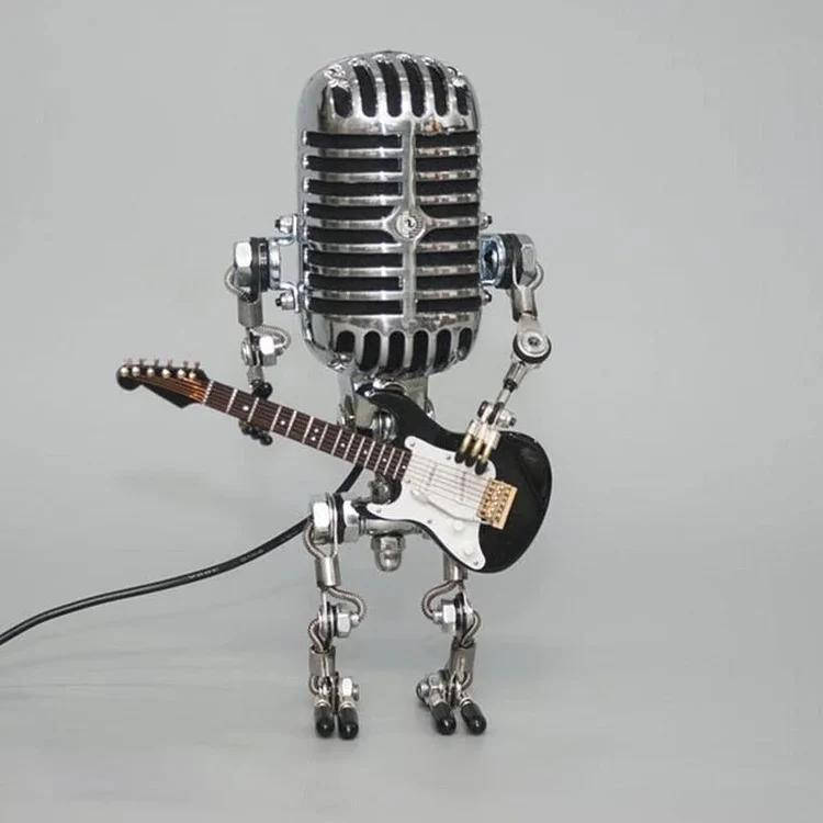 Robotlamp met Microfoon en Gitaar Metaal Vintage Tafellamp Zwart Wit Rood Geel Verstelbaar Muzikant Design | Sansoti