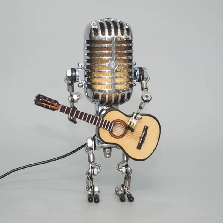 Robotlamp met Microfoon en Gitaar Metaal Vintage Tafellamp Zwart Wit Rood Geel Verstelbaar Muzikant Design | Sansoti