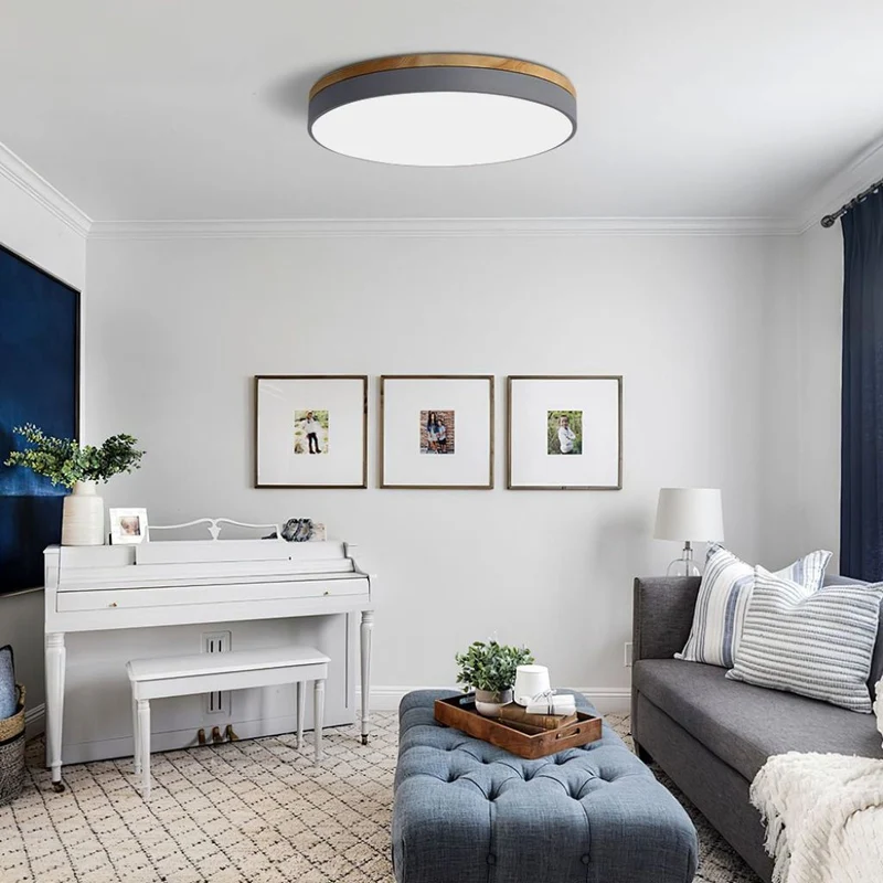 Ronde Houten Plafondlamp met LED Verlichting 30-50cm Dimbaar Warm Wit Licht voor Woonkamer Slaapkamer Eetkamer | Sansoti