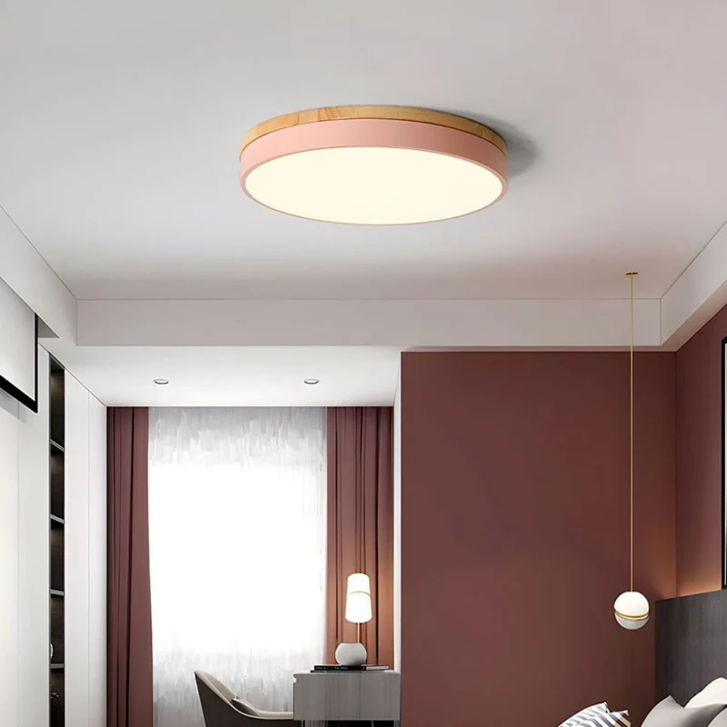 Ronde Houten Plafondlamp met LED Verlichting 30-50cm Dimbaar Warm Wit Licht voor Woonkamer Slaapkamer Eetkamer | Sansoti