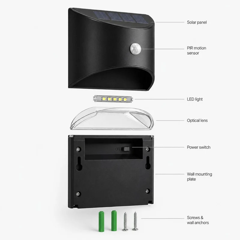 Zonne-energie Buitenlamp met Bewegingssensor IP65 Waterdicht LED Verlichting voor Tuin Muur Pad Oprit | Sansoti