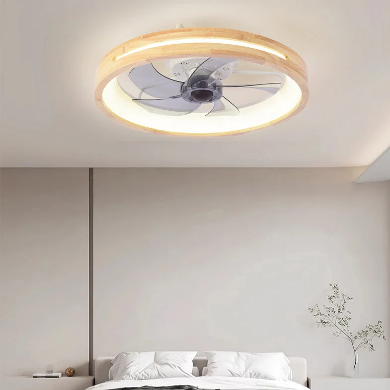 Plafondventilator met LED Verlichting Rond Massief Hout Dimbaar Japans Design voor Slaapkamer en Woonkamer | Sansoti