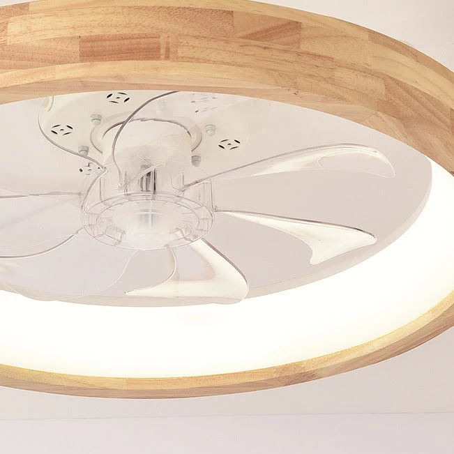 Plafondventilator met LED Verlichting Rond Massief Hout Dimbaar Japans Design voor Slaapkamer en Woonkamer | Sansoti