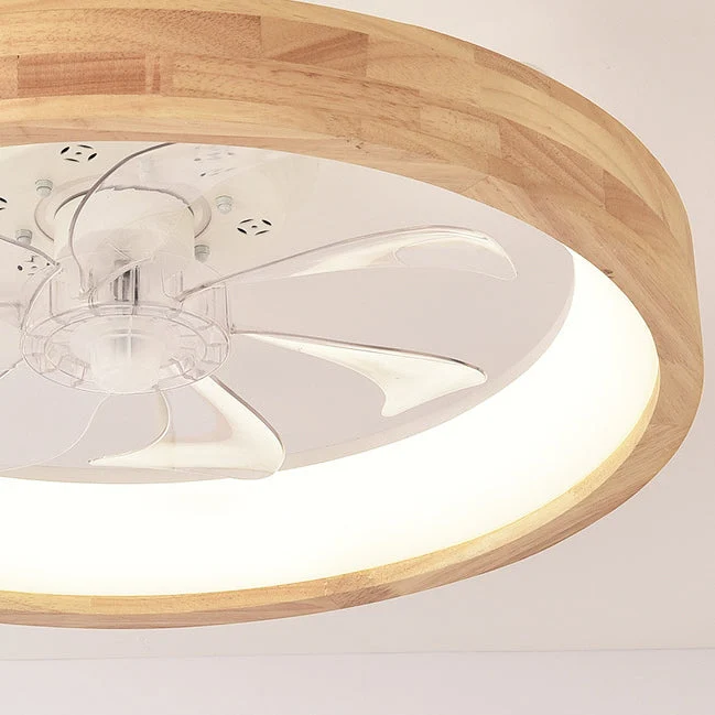 Plafondventilator met LED Verlichting Rond Massief Hout Dimbaar Japans Design voor Slaapkamer en Woonkamer | Sansoti