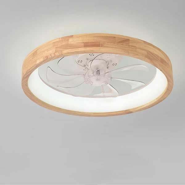 Plafondventilator met LED Verlichting Rond Massief Hout Dimbaar Japans Design voor Slaapkamer en Woonkamer | Sansoti
