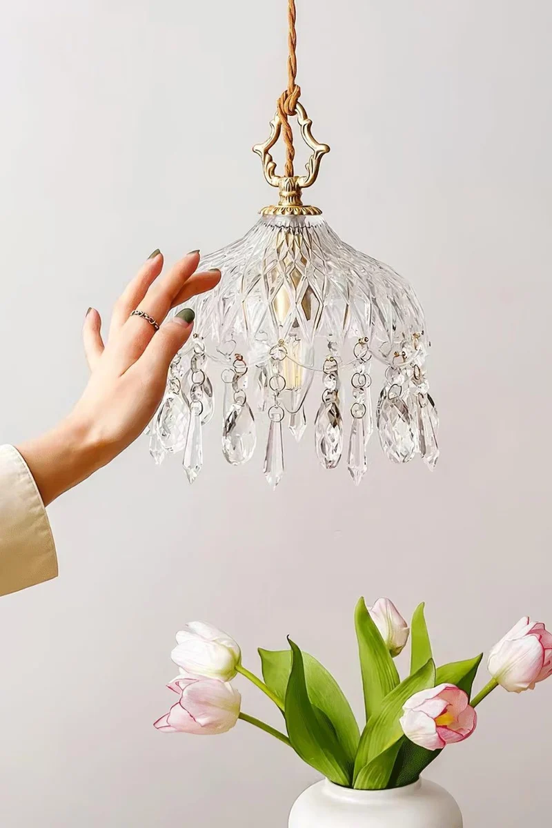 Hanglamp Glas met Koperen Fitting E14 Klassiek Design Eetkamer Keuken Hal Woonkamer Kroonluchter Lamp | Sansoti
