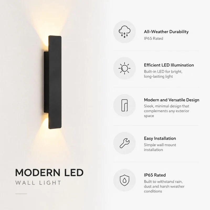 Zwarte Buitenlamp LED Wandverlichting Weerbestendig Aluminium 6W 18W 24W IP65 Tuin Terras Balkon Veranda | Sansoti