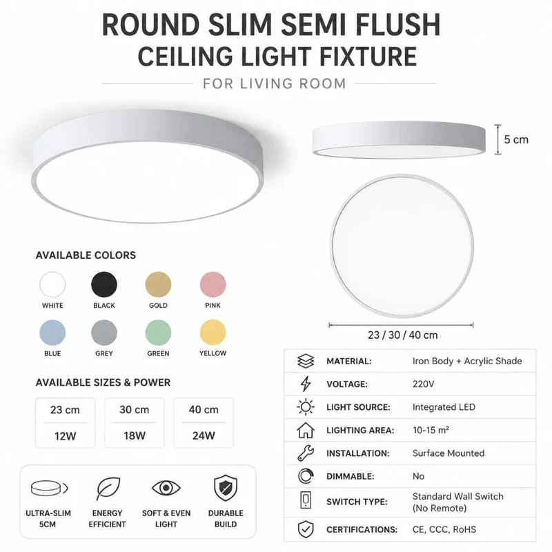 Plafondlamp Rond Ultra-Slim 5cm LED Kleurrijk Modern Plafondverlichting Woonkamer Slaapkamer Kinderkamer | Sansoti