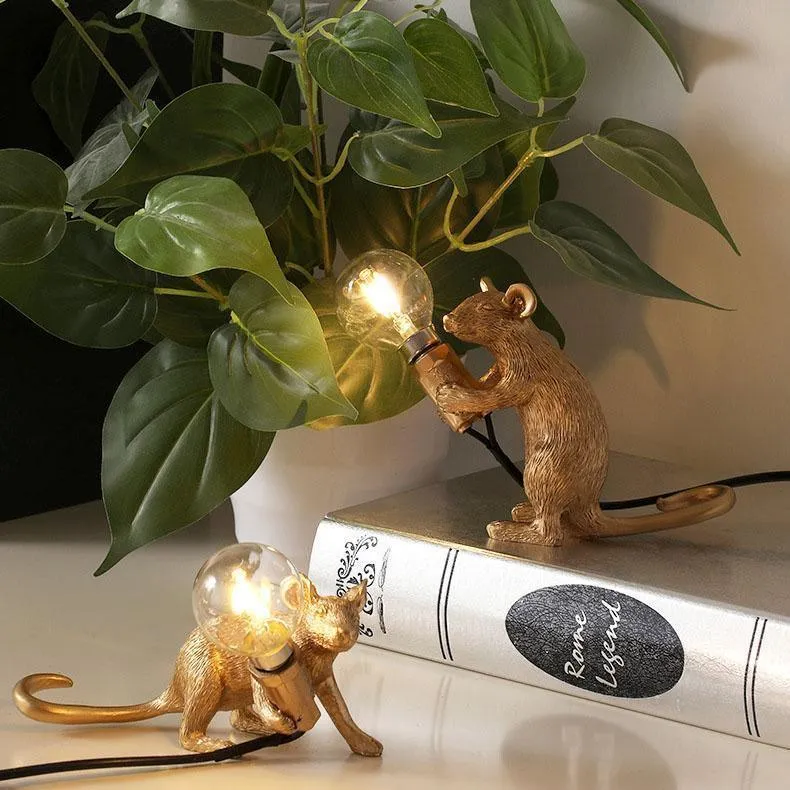 Tafellamp Muis met LED-verlichting Hars Decoratief Sculptuur Woonkamer Slaapkamer Nachtkastje Goud Wit | Sansoti
