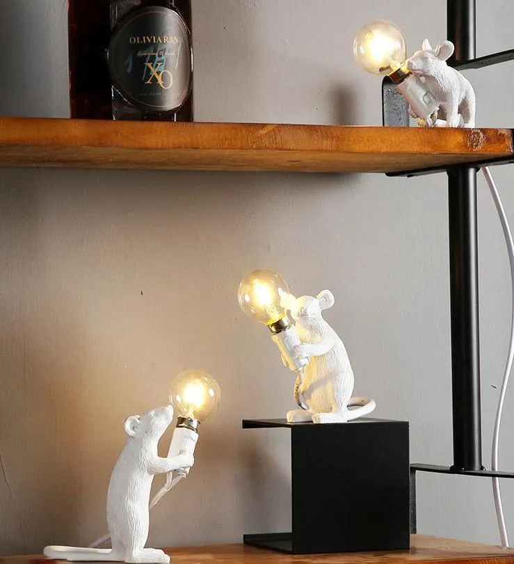 Tafellamp Muis met LED-verlichting Hars Decoratief Sculptuur Woonkamer Slaapkamer Nachtkastje Goud Wit | Sansoti
