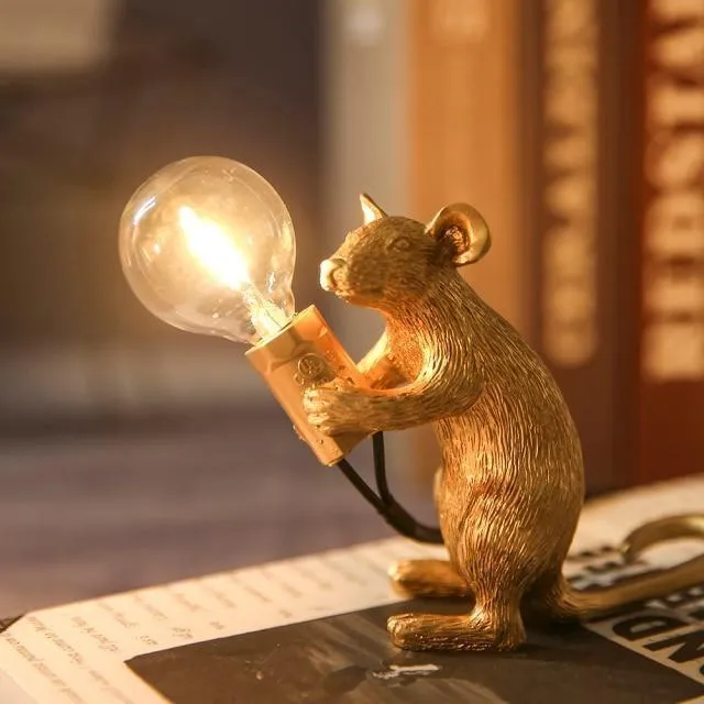Tafellamp Muis met LED-verlichting Hars Decoratief Sculptuur Woonkamer Slaapkamer Nachtkastje Goud Wit | Sansoti