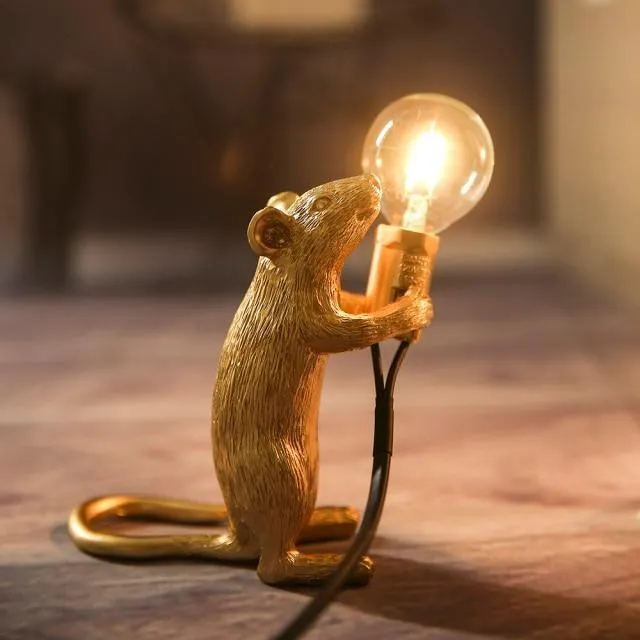 Tafellamp Muis met LED-verlichting Hars Decoratief Sculptuur Woonkamer Slaapkamer Nachtkastje Goud Wit | Sansoti