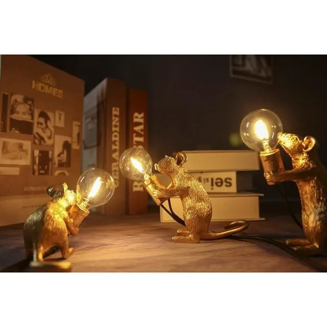 Tafellamp Muis met LED-verlichting Hars Decoratief Sculptuur Woonkamer Slaapkamer Nachtkastje Goud Wit | Sansoti