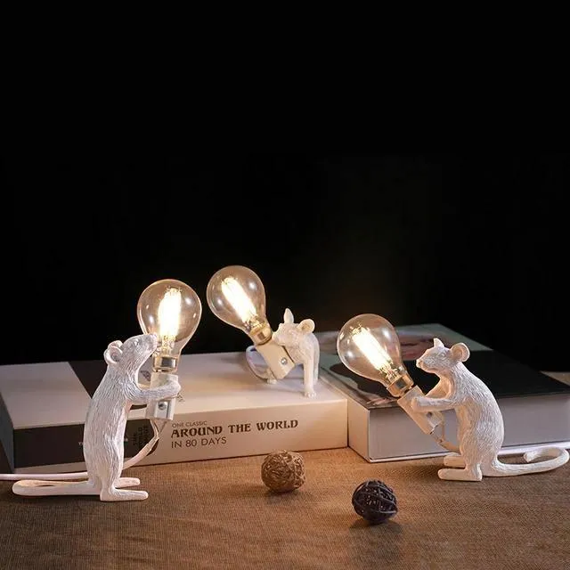 Tafellamp Muis met LED-verlichting Hars Decoratief Sculptuur Woonkamer Slaapkamer Nachtkastje Goud Wit | Sansoti