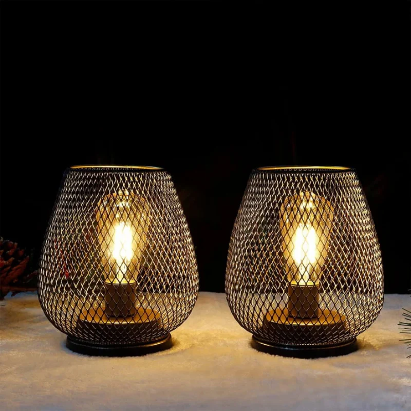 Draadloze LED Tafellamp Lantaarn Metaal 17cm Warm Licht op Batterij Binnen Buiten Sfeerlicht Sfeerverlichting | Sansoti