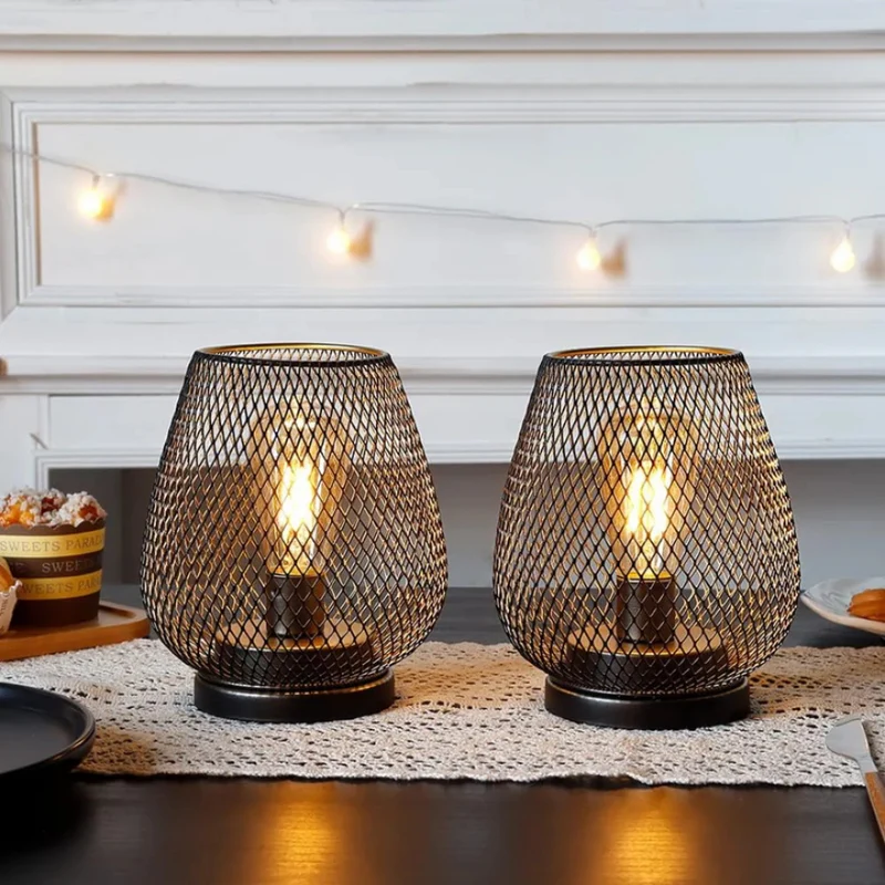 Draadloze LED Tafellamp Lantaarn Metaal 17cm Warm Licht op Batterij Binnen Buiten Sfeerlicht Sfeerverlichting | Sansoti