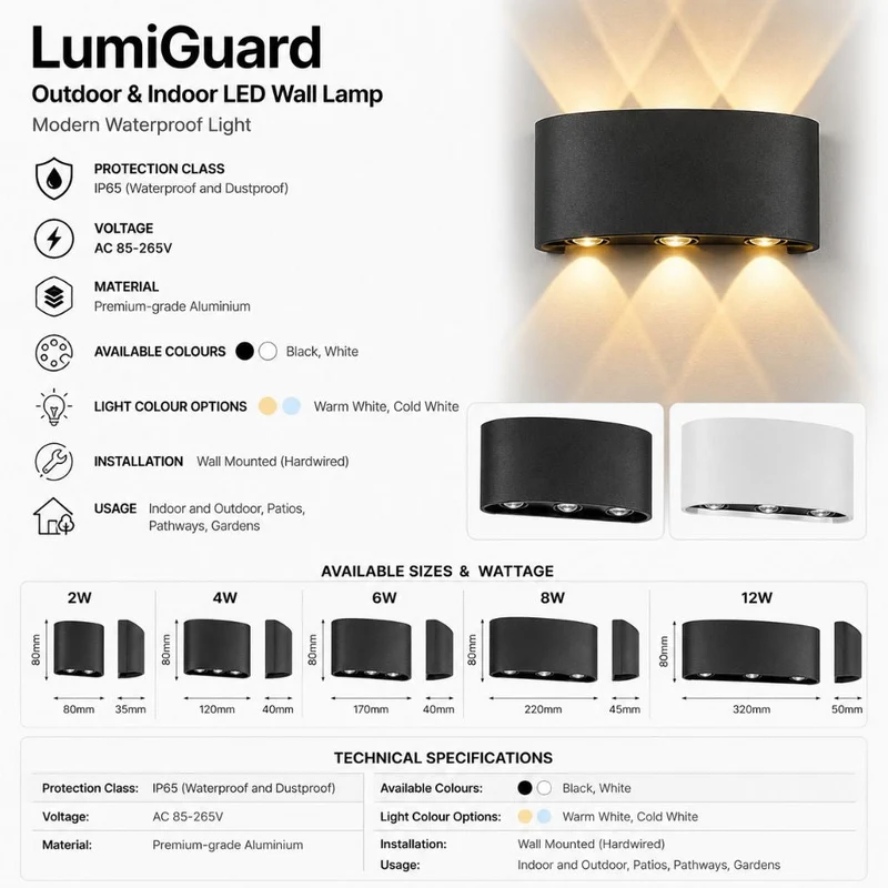 Waterdichte LED Wandlamp Aluminium Binnen Buiten Moderne Verlichting IP65 Sfeerlicht Tuin Terras Gevel | Sansoti