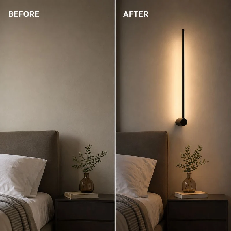 Minimalistische LED Wandlamp Aluminium 60-80cm Zwart Goud Woonkamer Slaapkamer Hal Modern Strak Design | Sansoti