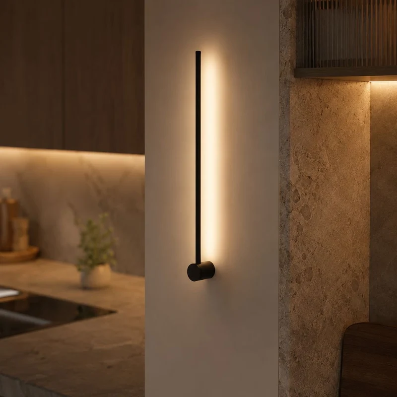 Minimalistische LED Wandlamp Aluminium 60-80cm Zwart Goud Woonkamer Slaapkamer Hal Modern Strak Design | Sansoti