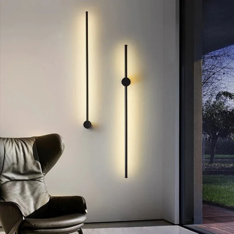 Minimalistische LED Wandlamp Aluminium 60-80cm Zwart Goud Woonkamer Slaapkamer Hal Modern Strak Design | Sansoti