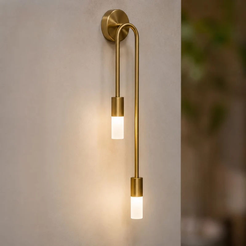 Wandlamp Goud met Dubbele Matte Glazen Cilinders 55cm Warm Wit Licht Verticaal Modern Design Woonkamer | Sansoti