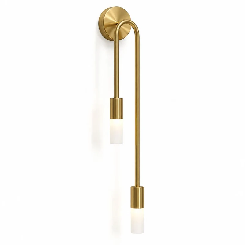 Wandlamp Goud met Dubbele Matte Glazen Cilinders 55cm Warm Wit Licht Verticaal Modern Design Woonkamer | Sansoti