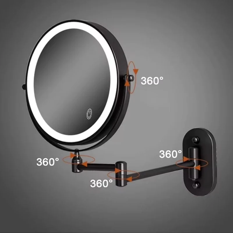 Oplaadbare LED Make-upspiegel Zwart 20cm Verstelbare Arm 360° Draaibaar Wandmontage Touch Bediening Badkamer | Sansoti