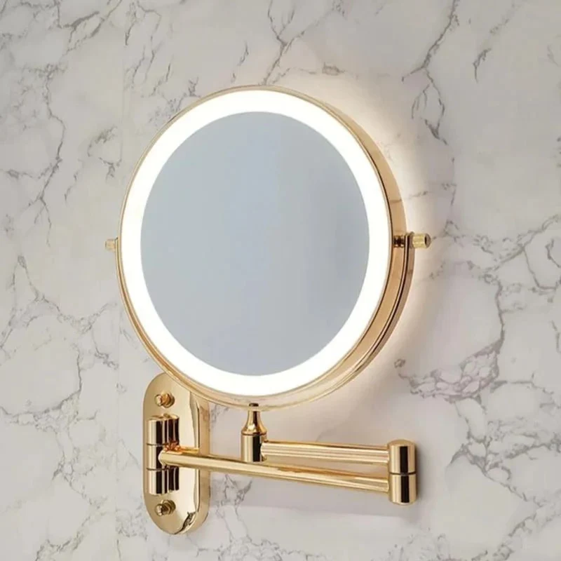 Vergrotende Wandspiegel Goud met LED Verlichting Oplaadbaar 360° Draaibaar voor Make-up Badkamer Scheerapparaat | Sansoti