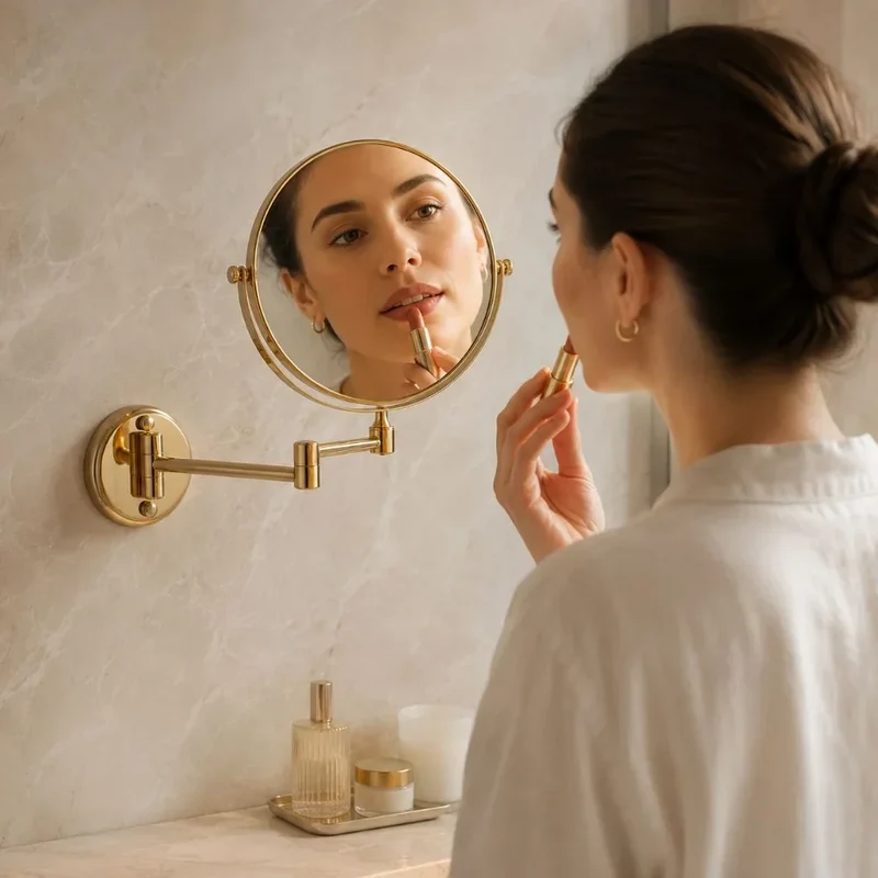 Vergrotende Cosmeticaspiegel Wandmontage Dubbelzijdig Uitschuifbaar 20cm Rond Flexibel Opmaakspiegel Badkamer | Sansoti