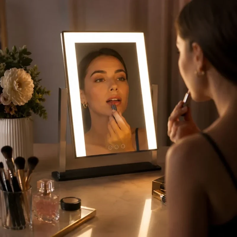Verlichte Make-up Spiegel 15x Vergroting LED Touch Dimbaar 360° Draaibaar Cosmetica Tafelspiegel Badkamer | Sansoti