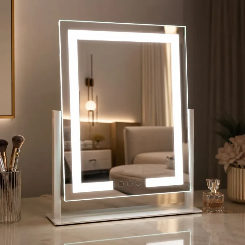 Verlichte Make-up Spiegel 15x Vergroting LED Touch Dimbaar 360° Draaibaar Cosmetica Tafelspiegel Badkamer | Sansoti