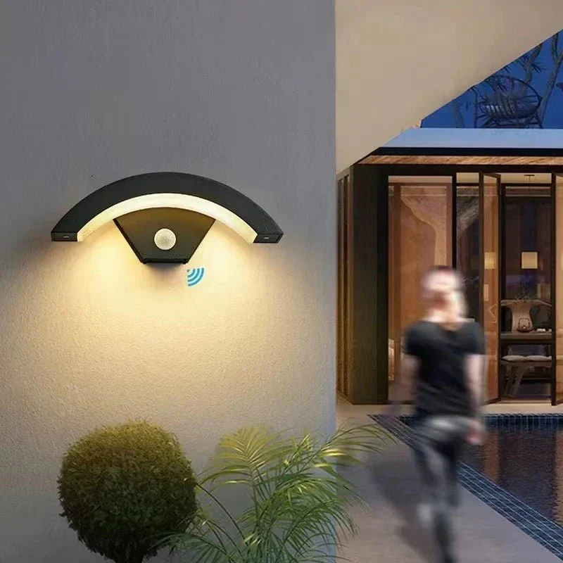 Gebogen LED Wandlamp met Bewegingssensor Buitenverlichting Aluminium Waterdicht IP65 Tuinverlichting 18W-30W | Sansoti