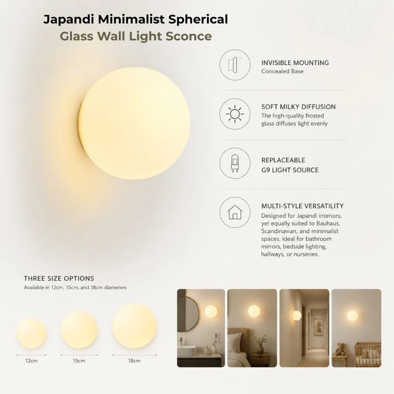 Wandlamp Bol Matglas G9 LED Wit 12-18cm Zwevend Design Moderne Verlichting voor Hal Badkamer Slaapkamer Woonkamer | Sansoti