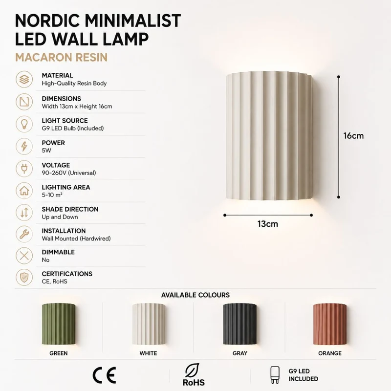 Wandlamp Geribbeld Hars G9 Pastellicht Omhoog Omlaag Verlichting Gangen Slaapkamer Trappenhuis Kinderkamer | Sansoti