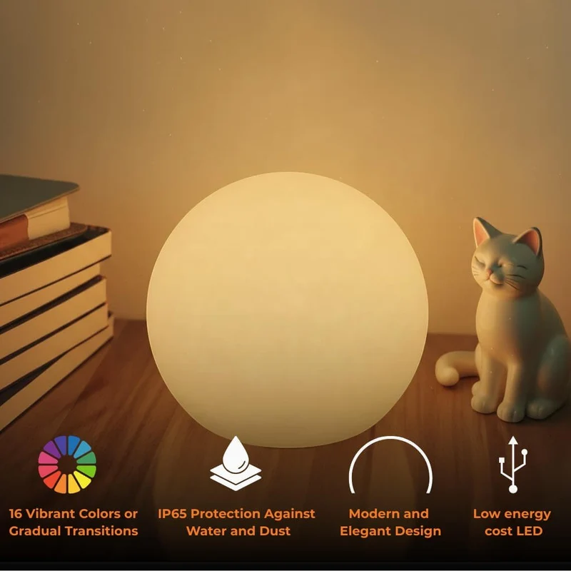 Draadloze LED Bollamp met Afstandsbediening 16 Kleuren Oplaadbaar USB Sfeerlamp Tafellamp Nachtlamp Sfeer | Sansoti