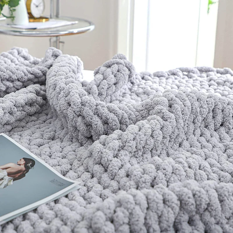 Chenille Gebreide Plaid Grof Gebreid Dikke Kabelstructuur Fleece Deken Zachte Woonplaid Bank Bed Decoratief | Sansoti